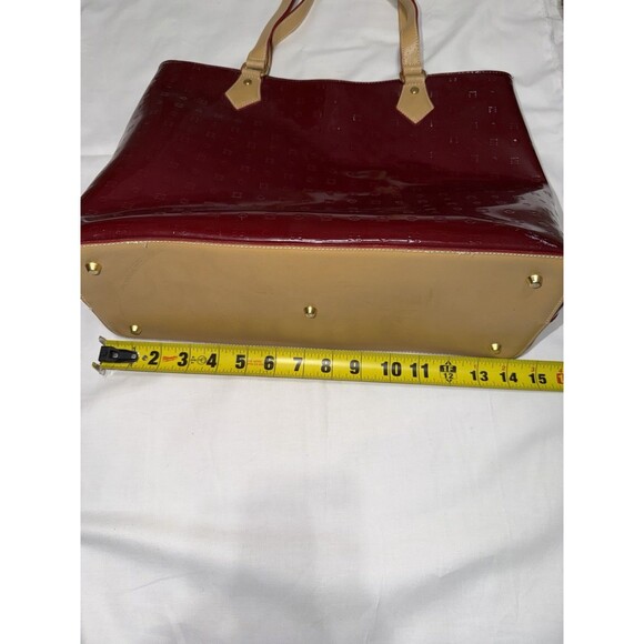 Arcadia Italy Red Patent Leather Tote Bag Monogram Embossed Large Satchel - Picture 4 of 11